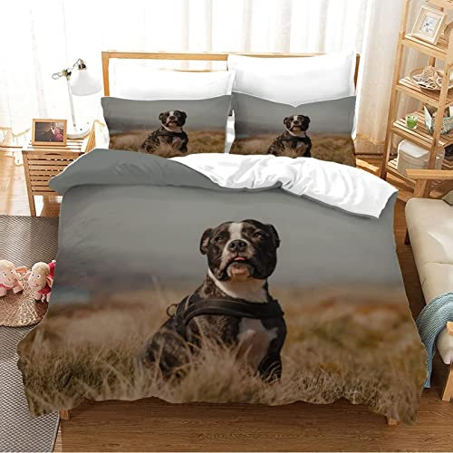 LUYAPOND Bettwäsche 155x220 Pitbull Bettwäsche Set, Schließung Weich Atmungsaktive Mikrofaser Bettbezüge, 1 Bettbezug mit Reißverschluss + 2 Kissenbezug 80x80 cm