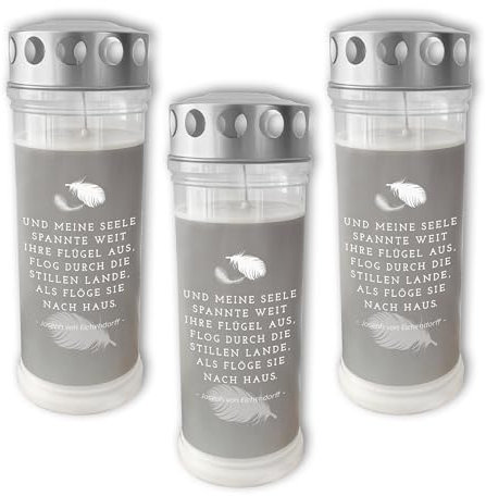 DOLORINO Grablicht 'Und meine Seele spannte weit ihre Flügel' | 3er Set | 7-Tage Brenner | deutsche Qualität