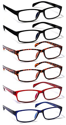 COJWIS Lesebrille 6 Pack herren und Damen Qualität Feder Scharnier Blaulichtfilter Leser Brille(6 Farbe Mischen-1, 2.25)