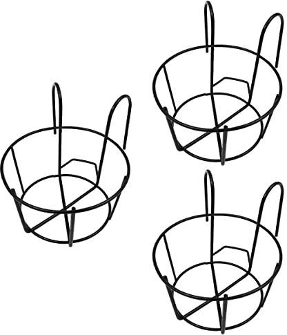 ZONADAH Pack of 3 20cm Small Flower Pot Holders Round Hanging Railing Planters Iron Garden Fence Balcony Porch Plant Baskets Support Rack Shelf Containers Gardening Indoor or Outdoor Black