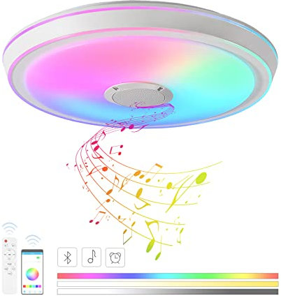 VOMI Deckenleuchte mit Bluetooth Lautsprecher 50cm RGB Musik Deckenlampe mit Fernbedienung App-Steuerung Dimmbar Farbwechsel LED Lampe Decke Modern Schlafzimmer Wohnzimmer Kinderzimmer