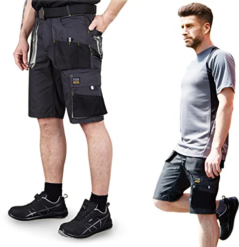 REIS FORECO-TS BJS Arbeitsshorts für Herren, Cargo-Shorts, Sicherheitsshorts, Arbeitsshorts, Garten-Shorts, Grau-Schwarz-Hellgrau, Größe: XL