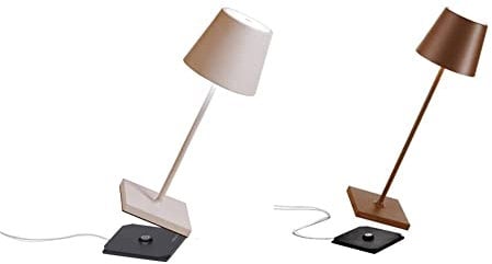 Zafferano Poldina Pro Mini Kabellose LED-Tischlampe Wiederaufladbar Touch-Dimmer 2700-3000K - H30cm, Sand & Poldina Pro - Dimmbare LED-Tischlampe aus Aluminium, Schutzart IP54, H38cm