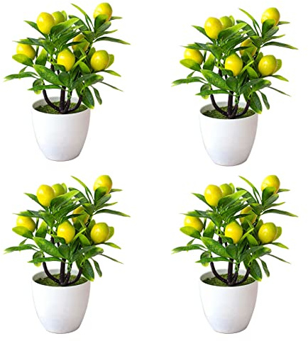 4 alberi di limone artificiali, piante in vaso finte, bonsai di limone, piante verdi in vaso per esterni, giardino, decorazione da giardino