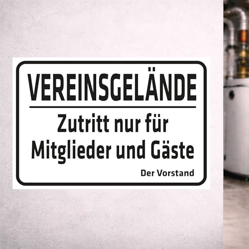 INDIGOS UG - Aluverbundplatte Schilder 3mm - Sicherheit - Vereinsgelände - Zutritt nur für Mitglieder und Gäste - Der Vorstand - 200x150 mm - Hotel, Firma, Schutz, KITA, Arzt, Praxis, Wohnung