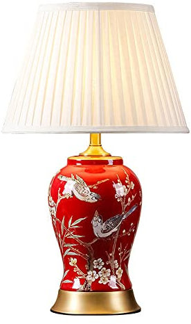 YHQSYKS Tischlampen Rot Glasur Schlafzimmer Nachttischlampe Jingdezhen Vase Schlafzimmer Schreibtischlampe Für Hochzeitszimmer, Wohnzimmer, Schlafzimmer Dekoration Große Orientalische Keramik