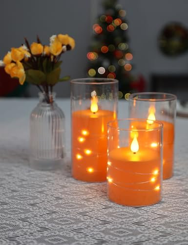 Da by LED Candle, Pink Light String Candles,Battery Candle, with Embedded String Lights 3-Piece flameless Candles, 24-Hour Timer Function(Battery not Included)