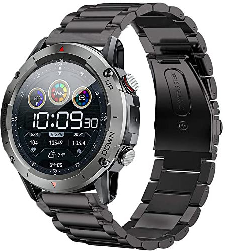 Bleushaweu Armband Kompatibel mit PASONOMI NX9 Smartwatch 1,39, Classic Edelstahl Uhrenarmband für PASONOMI/Motsfit NX9 Smartwatch (schwarz)