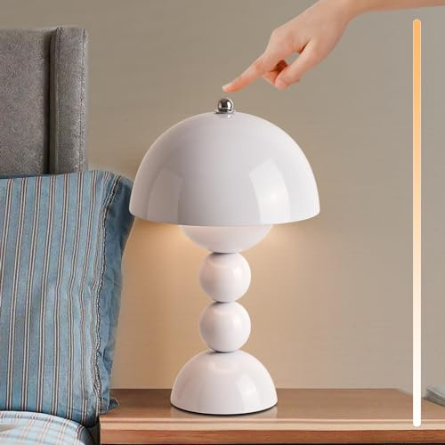 SUCIKORIO LED Tischlampe Kabellos Touch Dimmbar, Led Flowerpot Lampe Tischleuchte Akku Aufladbar Nachttischlampe Batteriebetrieben Weiß für Wohnzimmer, Outdoor, Camping, Restaurant Tisch Deko