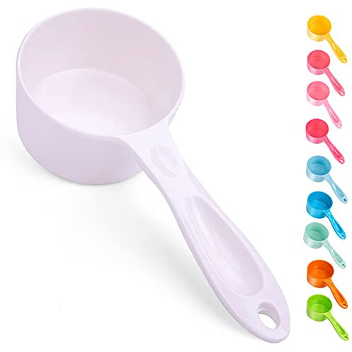 SUPERDESIGN 1/2 Cup Dog Food Scoop for Container Melamine Measuring Scoop for Dogs Cats Birds and Rabbits Pet Food Feeding Scoop Dishwasher Safe - White