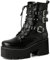 EXECAB Damen-Stiefeletten zum Schnüren, Gothic-Punk-Stil, Nieten, Knöchelriemen, Metallschnalle, Plateau, Blockabsatz, Biker-Stiefeletten,Schwarz,38 EU