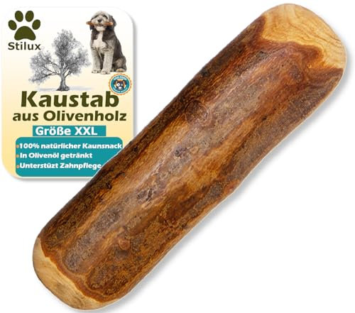 Stilux® Bâton à mâcher en Bois d'olivier pour Chiens,Taille XXL, Jouet d'occupation pour Gros Chien à partir de 40Kg, Friandise Os en Bois 100% Naturel et Durable