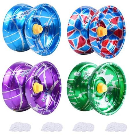 KAYSENSUK 4PCS Metal Yoyo for Kids Beginners, Auto Return Bearing Responsive Yo-yo to Play Entertaining Pro String Tricks Professional Yo yo, Stable and Sturdy String, Party Favors Adults
