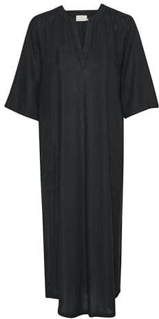 KAFFE Kleid Kamilia Damen Kleid Freizeit Lose T-Shirt Sommerkleid Lang Einfarbig V-Ausschnitt Kurzarm Freizeitkleider 44, Black Deep