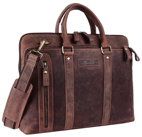 Benthill Laptoptasche Echt-Leder I Leder Umhängetasche für Laptop I Aktentasche für Notebook I Damen und Herren Tasche I Notebooktasche, Farbe:Dark Brown (H)