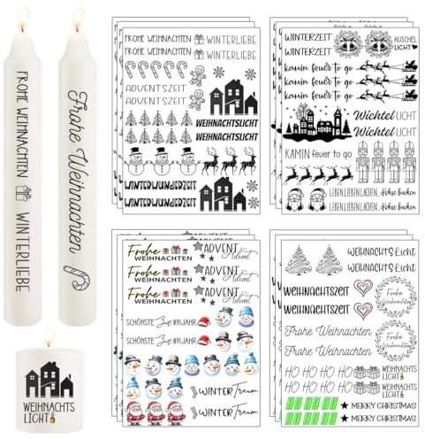 Yezirzax 12 Stück Kerzentattoos Weihnachten, Kerzen Tattoofolie, Wasserschiebefolie Kerzen, Kerzen Tattoo Weihnachten, Kerzenfolien Weihnachten, Weihnachts Sticker Kerzen Dekorieren