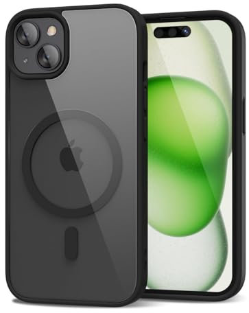 oakxco for iPhone 15 Plus Case Clear Magnetic Compatible with Magsafe, Thin Slim Transparent Non Yellowing, Hybrid Soft Silicone Bumper & Hard Plastic Protective Cover for Women, Black