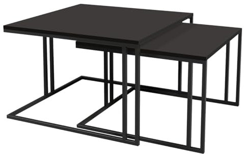 Mirjan24 Couchtische Kozzo, Wohnzimmertische 2 in 1, moderner Sofatische, quadratischer Kaffeetisch, 2er Set Beistelltisch, Teetisch, Metallrahmen (Schwarz + Schwarz Molet.)