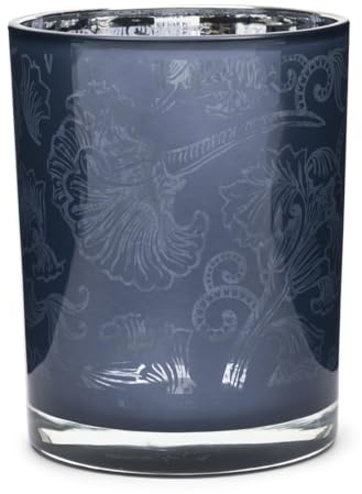 Riviera Maison Teelichthalter Glas mit blauem Blumendruck, Teelichthalter blau rund mit Aufdruck (ØxH) 20x29 - Amalfi Votive - (ØxH) 10x12.5