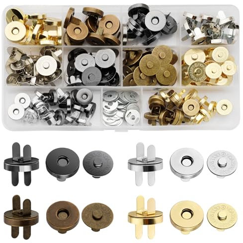 REJOECE 64 Stück Magnetknöpfe, 14mm und 18mm Magnetverschluss Taschen, Druckknöpfe zum Annähen, 4 Farben Magnetknopf Magnet Druckknopf für Geldtasche Handtaschen Mäntel Windbreaker Rucksack