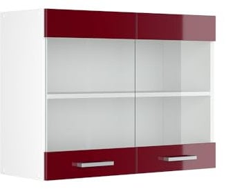 Vicco Hängeschrank R-Line, Bordeaux Hochglanz/Weiß, 80 cm mit Glastüren