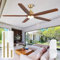MSHENUED 132cm Ceiling Fan with Lights and Remote Outdoor Ceiling Fan for Patio Low Profile Ceiling Fan with 5 Wooden Blades, DC Motor, Retro Walnut Ceiling Fan for Farmhouse Bedroom