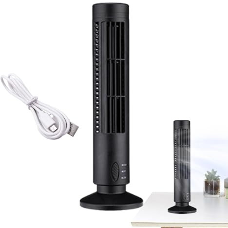 KERALI Ventilador de torre USB, ventilador de torre pequeño de 13 pulgadas, ventilador USB personal silencioso potente, ventilador de escritorio pequeño ligero, mini ventilador de torre portátil,