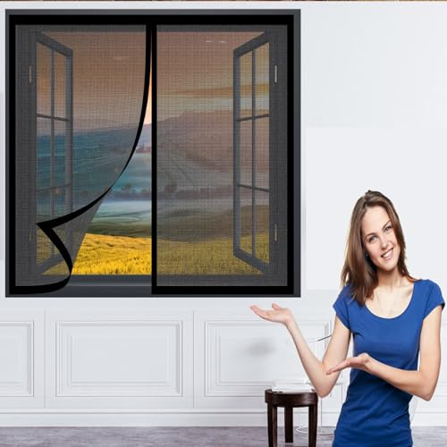 Anti Zanzare Autoadesivo Rete Tenda 64 x 145 cm Finestra Zanzariera Trasparente Installare Senza Fori Zanzariera Finestra Magnetica Zanzariera Porta Finestra, Nero