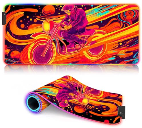 HEYCE Tastaturmatte für den Desktop, buntes Motorrad, ROG-Gaming-Mauspad, LED, erweitertes Mauspad (60 x 35 x 0,3 cm), entworfen für FPS-Spieler mit niedrigen DPI-Anforderungen