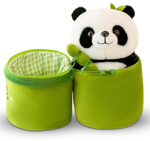Panda Peluche Panda avec Bambou, 30cm Petite Peluche Kawaii, Panda se Cache dans Un Sac en Bambou, Cadeau Enfant Cadeau Anniversaire Femme, pour Fille et Garçon et Petite Amie