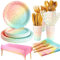 Vajilla de Fiesta,200pcs de Vajilla para Fiestas, Platos Vasos Servilletas Cubiertos Fiesta Cumpleaños Bodas Baby Shower Aniversarios,Suministros de Fiesta(25 Invitados)