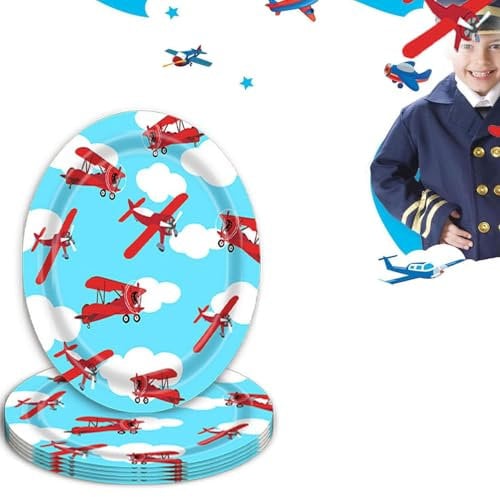 lvbeybc 16pcs 9in Airplane Party Plates | Airplane Birthday Party | Airplane Party Decorations |Vintage Airplane Disposable Paper Plates for Birthday Baby Shower Party Supplies Decorations