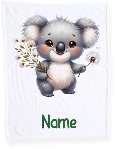 GRAZDesign Babydecke mit Namen, Weiche Kuscheldecke mit Koala, Schmusedecke zur Geburt als Geschenk