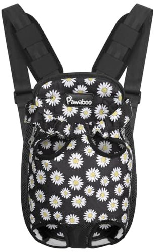Pawaboo Haustier Rucksack Hund Tragetasche, Verstellbar Beinen heraus Rucksäcke Haustier Tragbar Reisetasche, Atmungsaktiv Speziell für Klein Mittler Hunde Katzen Welpen, XL, Schwarz Gänseblümchen