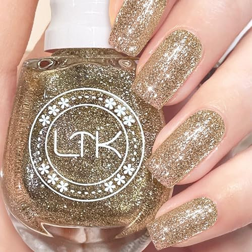 Glitter Nail Polish, Gold Nail Varnish, Diamond glitter Quick Dry nail polish No UV Lamp Curing, Long Lasting, Chip Resistant, Non-Toxic, Quick Drying Salon & Home Manicu (50#Gold, 1)