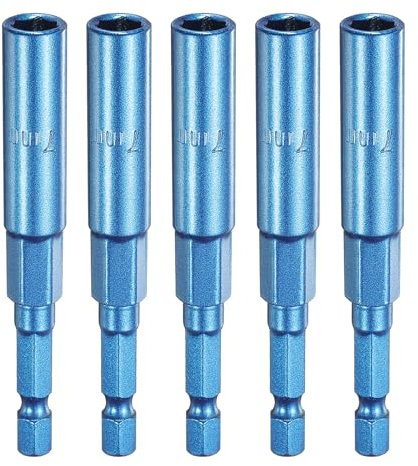sourcing map 5pcs Nut Driver 7mm Hex Drive Socket CR-V Steel Power Screw Drill Bits Socket Wrench Tools with 1/4 Quick Change Hex Shank for Power Drills Impact Drivers, Blue