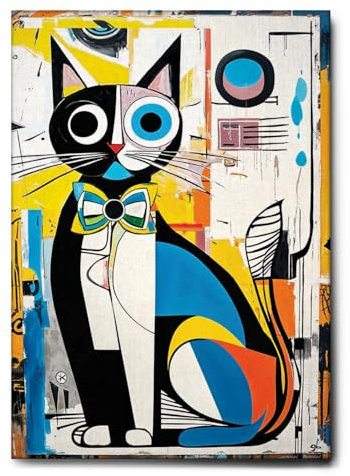 Giallobus - Gemälde - 84 - Katze mit Fliege - Leinwand mit Standardrahmen - 70x100 - Bereit zum Aufhängen - Moderne Gemälde für zu Hause