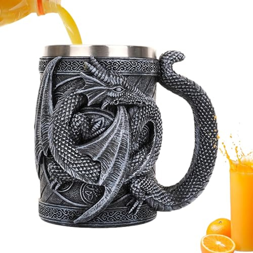 Generisch -Kaffeetasse, Bierbecher - 3D-Kaffeetasse - Edelstahl-Trinkbecher Drachenliebhaber, Neuartige Gothic-Bierkrüge, Humpen Gothic-Party-Dekoration, Drachensammler, Mottopart