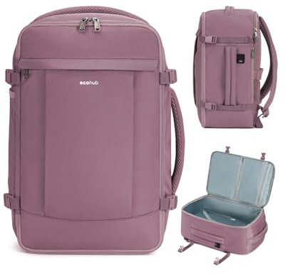 ECOHUB 30L Handgepäck Rucksack Flugzeug, Diebstahlsicher für easyjet handgepäck 45x36x20, 3D Laptop Reiserucksack, Recycelt travel backpack Wasserdicht, cabin bag für Damen Herren(Rosa)