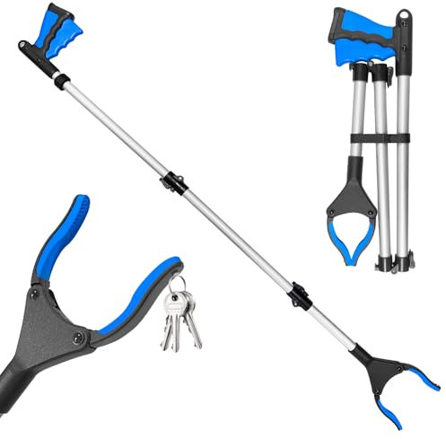 Bellanova Pince Ramasse Objet Multifonction, Pince Telescopique Allongée de 110 cm, Pliable en Trois Parties, Tête Rotative à 360° avec Pointes Magnétiques pour Attraper des Objets (bleu)