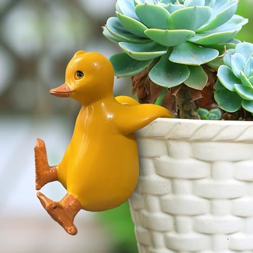 FUFRE Garten Deko Draußen Figuren, Ente Gartendeko für Draußen Wetterfest, Gartenfiguren & Gartenstatuen, Harz Garten Deko Ente-Statuen, für Frühling Blumentopf Hof Balkon (D)