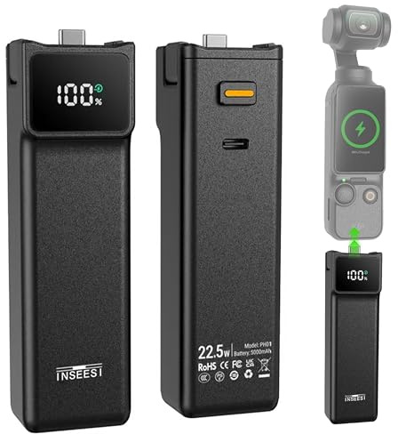 NENNEN Pocket 3 Batteriegriff, kompatibel mit DJI Osmo Pocket 3 Creator Combo, mit digitalem Bildschirm, eingebautem 5000-mAh-Akku, reserviertem 1/4-Zoll-Gewinde