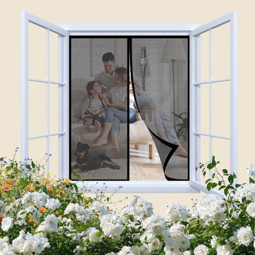 Zanzariera Magnetica Finestra 120 x 246 cm con Magneti Anti Zanzare Insetti, Chiusura Automatica, Rete Fine Zanzariera Magnetica per Porta per Balcone Soggiorno Cantine, Nero