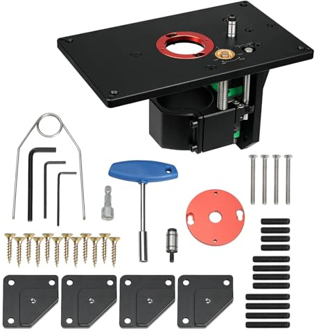 YUZINO Router Lift Kit, Router Table Liftb Trimming Machine, Insert Plate Router Lift, Woodworking Slotting Trimming Chamfering Table Top with Fixed Base Kit