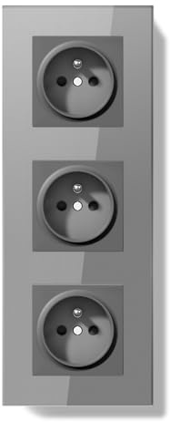 BSEEDLIFE Tripler Prise Murale,Normes Françaises Prise Electrique Encastrable,Facile à Installer,Panneau en Verre Cristal,3 Gang 228 * 86mm,Gris