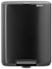 Brabantia Bo Pedal Bin 12L (Matt Black), Soft Closing Waste Bin with Light Pedal Operation, Easy to Clean Removable Plastic Inner Bucket with Free PerfectFit Rubbish Bags Included