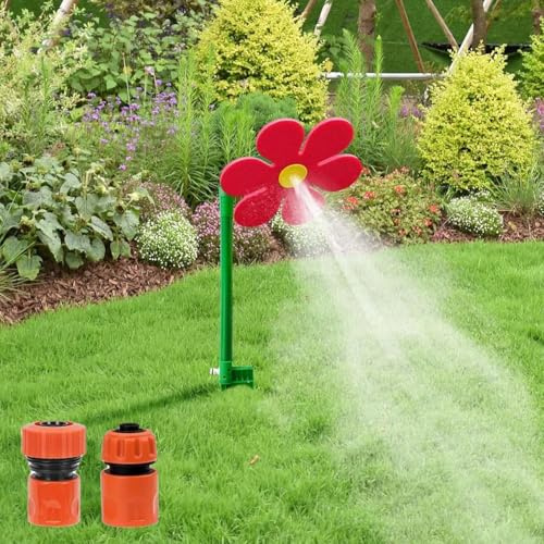 Wassersprinkler Kinder Outdoor, 360° Tanzende Crazy Daisy Rasensprenger Kinder, Wasserblume Sprinkler mit Gartenschlauch Anschluss, Spritzblume Garten Wasserspielzeug Outdoor (Rot)