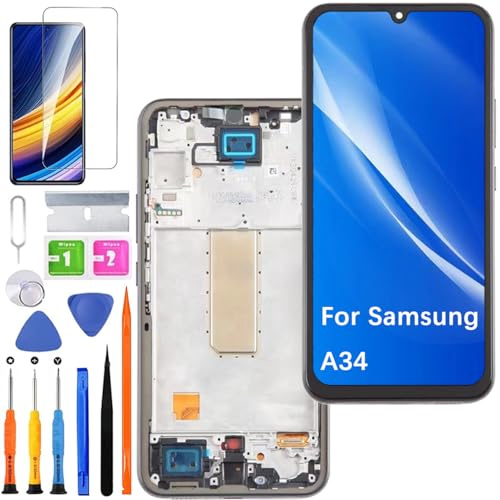 Display Bildschirm für Samsung A34 A346E A346B TFT Schwarz mit Rahmen | Ohne Fingerabdruck，mit Reparatur Kit，TFT LCD，HD Display，Bildschirm Ersetzen,für Model:A346B/DS A346B/DSN A346E/DS