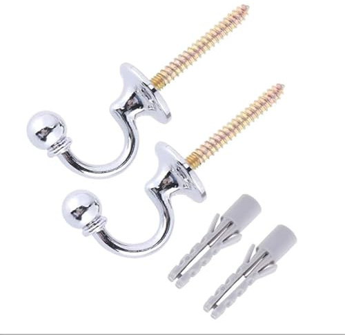 2PCS Tie Back Hooks for Curtains - U Shaped Curtain Holders - Metal Curtain Tie Backs Hooks - Wall Mounted Hook for Drapes Clothes Keys (Silver)
