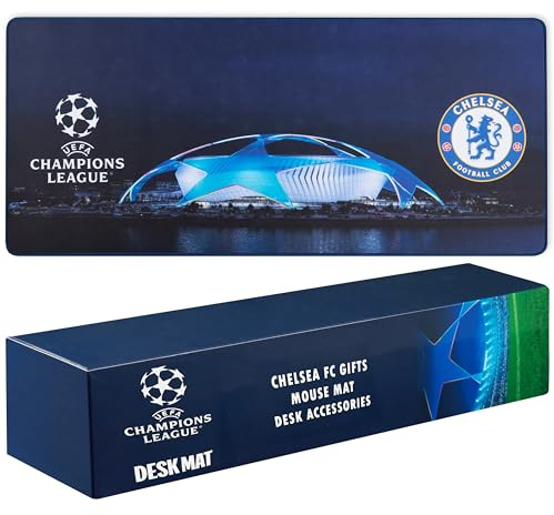 Get Trend Chelsea FC Desk Mat 80x35cm, Champions League Football Large Gaming Mouse Mat, Keyboard Mouse Pad with Non-Slip Rubber Base, Desk Accessory